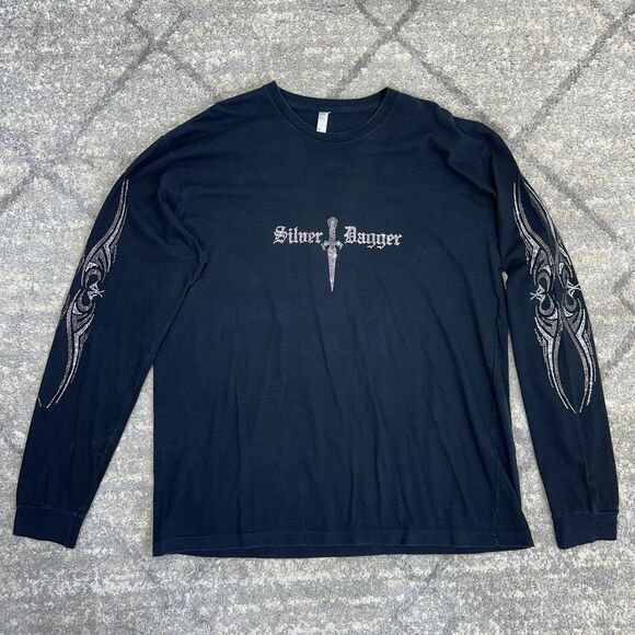 Silver Dagger Men's Embellished Ram Skull T-shirt Black 2XL Long Sleeve Biker - Picture 5 of 10